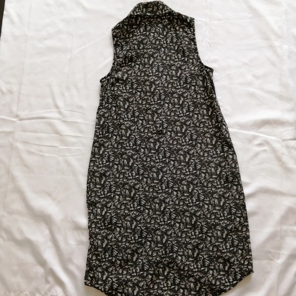 Theory Walvan Silk Sleeveless Shirt Dress With Pockets Size 0 Black Brown Cream - Picture 5 of 14